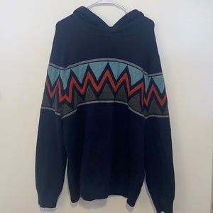 XL Goodfellow & Co Mens Navy Blue & Red Zig-Zag Pattern Sweater with a Hoodie
